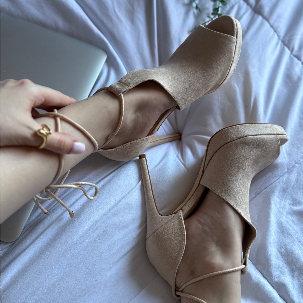 Women’s Nude Peep-Toe Stiletto Heel with Ankle Tie